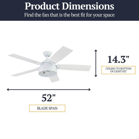 Octavia 52 Inch Industrial Style LED Ceiling Fan With Light Remote Control dual finish blades dimensions display