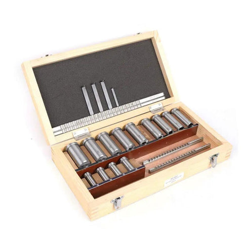 22-Piece Keyway Broach Set In Fitted Box Pro Grade Heavy Duty Metric Size Broaching Cutter Kit with tools in open wooden box