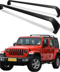 Jeep Wrangler Beefy Aluminum Roof Rack Cross Bars Kit For JK JL Gladiator JT 4 Door Hard Top Cargo Carrier For Kayaks Luggage And Gear Easy Install Quiet Ride Rustproof Black Coated Rails on red Jeep