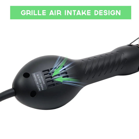 Rear view of hot air rework station handle with grille air intake design, part of Hot Air Rework Station For Electronics Soldering With 500C Temperature Control And 932F Range Pro Grade Dual Function Heat Gun With Adjustable Air Volume SMD Rework Tool For PCB Repairs