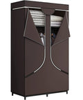 Portable Wardrobe Closet Organizer With Metal Frame And Nonwoven Fabric 34.6 Inch Long By 17.7 Inch Wide By 66.1 Inch Tall Four Shelves And Two Hanging Rods Coffee Color Built To Last No Fuss Setup For Dorm Rooms And Apartment Pads closed view