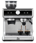 Top Shelf Espresso Machine With Integrated Grinder And Effortless Milk Frother Pro Level Coffee Maker serving shots with dual cups.