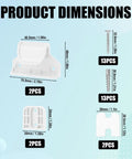 Product dimensions for Retractable Baby Safety Gate Replacement Parts Kit White showing sizes of brackets and screws.