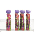 Clear stackable plastic food storage bin with easy grab handles, holding juice pouches, for kitchen pantry cabinet refrigerator and freezer.