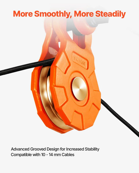 Heavy Duty Snatch Block Pulley For Off Road Recovery And Heavy Hauling, 33,000 LBS WLL, 66,000 LBS Breaking Strength, Change Direction To Gain Mechanical Advantage, Built Tough For Trucks, Tractors, ATVs And UTVs, Orange 1 Pack, orange pulley for 10-14 mm cable