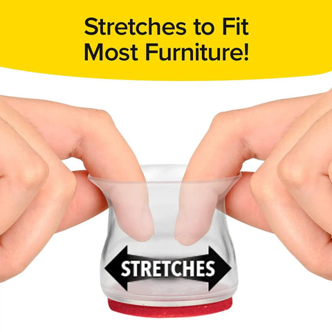 Two hands stretch Clear Chair Leg Sliders Set For Hardwood And Tile Floors Scratch Proof No Fuss No Slip Furniture Caps.