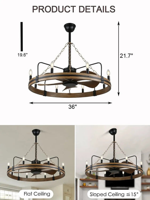 Beaded Wood Chandelier With 6 Candle Lights Rustic Farmhouse Pendant Ceiling Light In Black for various ceiling types