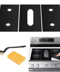 32 Inch Wide Stove Covers For Gas Stoves Extra Long Burner Mats Reusable Nonstick Washable Heat Resistant Stove Top Protectors For Samsung Gas Range Heavy Duty Easy Trim 3 Pack showcased with cleaning tools and stove placement.