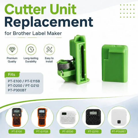Genuine Cutter Head Replacement For Brother Pt-E100, Pt-D200, Pt-D210 Label Makers, green plastic cutter unit with spring.