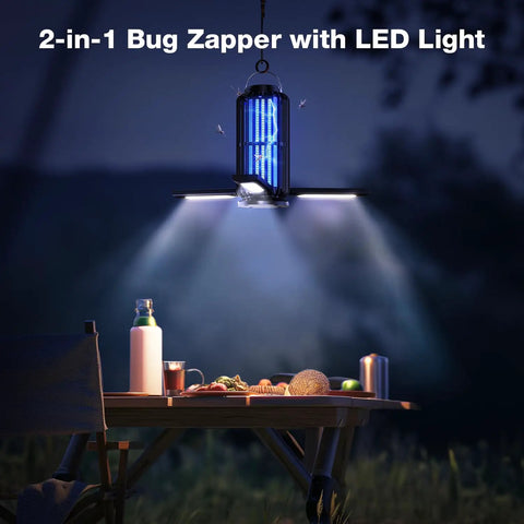 Cordless Bug Zapper For Patio And Camping Solar Powered Mosquito Zapper With LED Light Battery Operated hanging on patio