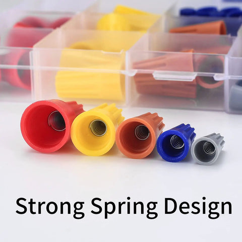 102 Pcs Wire Nut Connectors Kit with Colorful Caps and Spring Loaded Twist Nuts displayed in packaging
