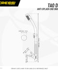 Tao Dry Snorkel With Dry-Top Valve, Flexible Lower Bore For Less Jaw Fatigue, diagram with size measurements