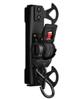 Bed Mounted Retractable Tie Down Straps For Chevy Silverado And GMC Sierra 1500 2019 And Up 2500/3500 2020 And Up Two Pack Factory Anchor Compatible Quick Secure Gear In The Truck Bed No Drama Install featuring a black metal mechanism with a hook.