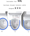 Slick Transparent Dolphin Toilet Seat Featuring Smooth Glide Soft Close Lid Cover And Built In Led Night Light Total Bathroom Game Changer Heavy Duty Crystal Resin Easy Install No Fuss Space Upgrade toilet shapes image with measurements for O, V, U styles.