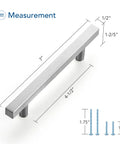 Measurement diagram of Brushed Nickel Cabinet Handles Set Of 10 Square Pulls 4-1/2 Inch Center To Center with screw sizing