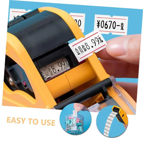Pricing Label Paper Rolls For Pricemarker Machines 4000 Small Retail Price Tags in use with a handheld label maker