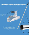 Heavy Duty Sand Scoop For Metal Detecting With Long Handle Stainless Steel Detector Shovel for Beach Treasure Hunting, handle detail