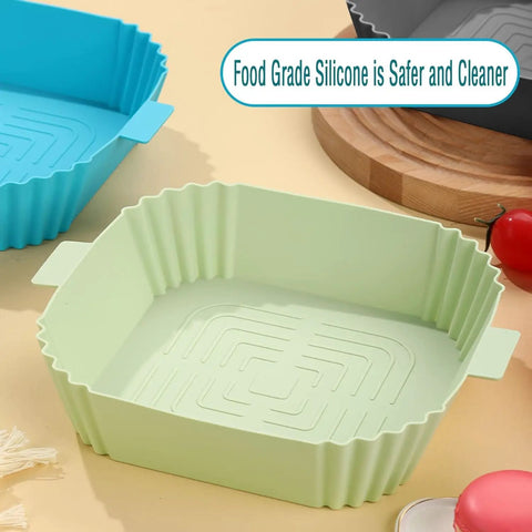 Silicone Air Fryer Liners Set Of 4 Pcs 7.6 Inch Square Reusable Liners For 3 To 6 Qt Air Fryers, colorful silicone design.