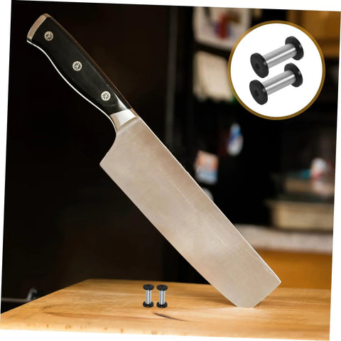 Badass Flat Head Knife Handle Screws And Brass Snap Rivets For Wood And Metal Crafts Tight Fit 2 Piece Kit with stainless steel screws and knife.