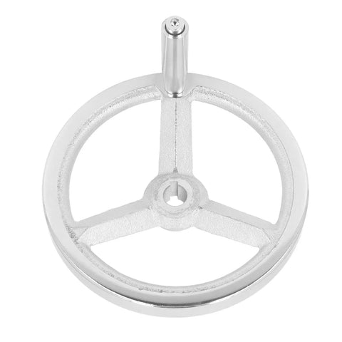 18mm Bore Lathe Hand Wheel With Chrome Finish, top view, cast iron round handwheel for milling and grinding setup, with handle