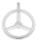 Top view of Chrome Plated Cast Iron Lathe Hand Wheel With Handle 18x200mm Round Replacement For Milling Machines Grinders And Workshop Equipment.