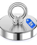 Ultra Strong Neodymium Fishing Magnet 1200 Lbs Pulling Power Three Point Nine Four Inch Diameter With Countersunk Hole Eyebolt