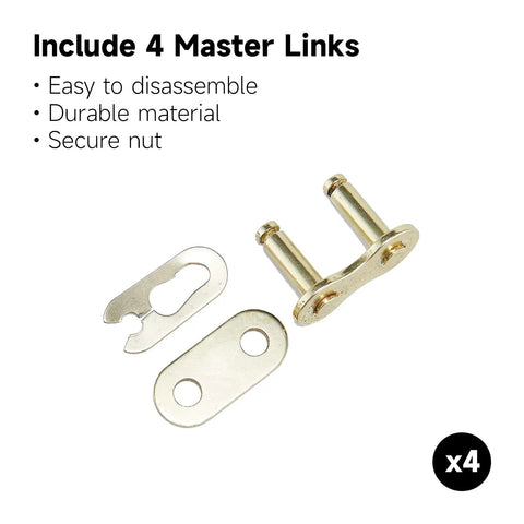 Set of four master links for 428H Heavy Duty Motorcycle Chain 122 Links Reinforced Drive Chain Rust Resistant Pre Oiled