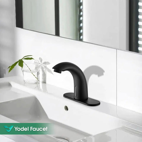 Touchless Bathroom Sink Faucet Matte Black With Automatic Sensor And Hands Free Water Saving Fixture For Commercial Use Battery Or 110V AC Powered 1 Or 3 Hole Installation