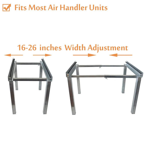Two Beefy Built Tough Air Handler Stands, adjustable width 16-26 inches, galvanized steel, for heat pumps and central AC units.