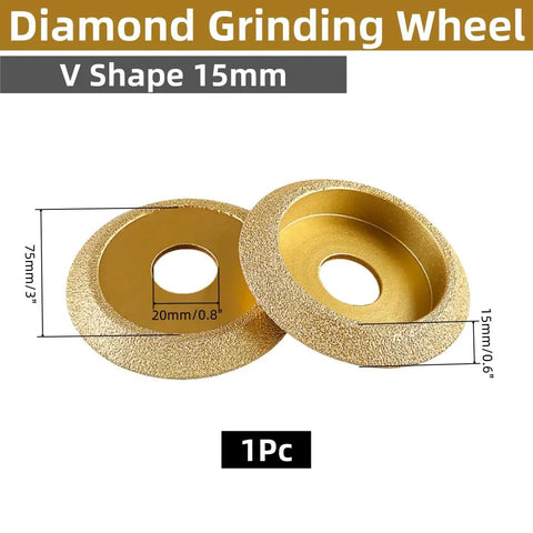 3 Inch Brazed Diamond Grinding Wheel V Shape Edge Trimming Disc For Granite Marble Porcelain Tile Quartz Polishing 75mm 15mm Thick Heavy Duty Pro Grade Steel Core 1 Pc