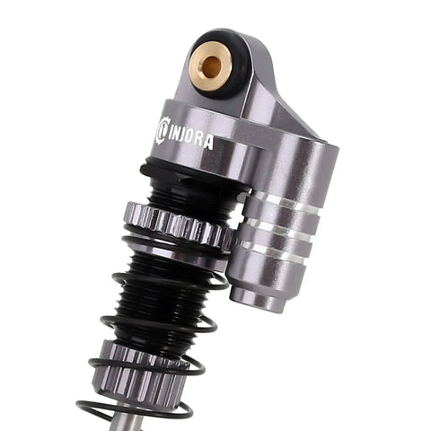 Close-up of 39mm Aluminum Threaded Adjustable Oil Filled Damper Shocks for SCX24 RC Crawler Fits Gladiator C10 JLU Deadbolt B17