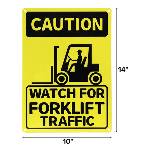 3 Pack Watch For Forklift Traffic Safety Signs 10x14 Aluminum, Caution Yellow Black Signs in warehouse environment