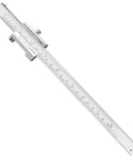 Heavy Duty 8 Inch Stainless Steel Scriber Caliper With Raw Hardened Carbide Scribe Needles For Laser Sharp Layout Marking On Metal Wood Plastic Shop Grade Machinist Gauge image showing measurement scale.