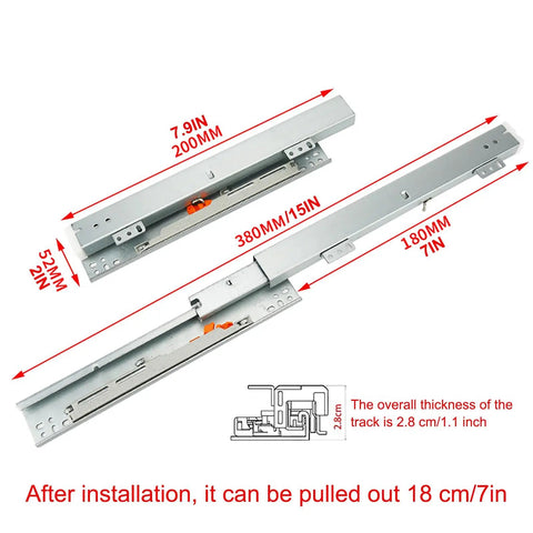 Soft Close Undermount Drawer Slides With Full Extension From 8 To 24 Inches, 90 Lbs Capacity, 380mm length, galvanized steel