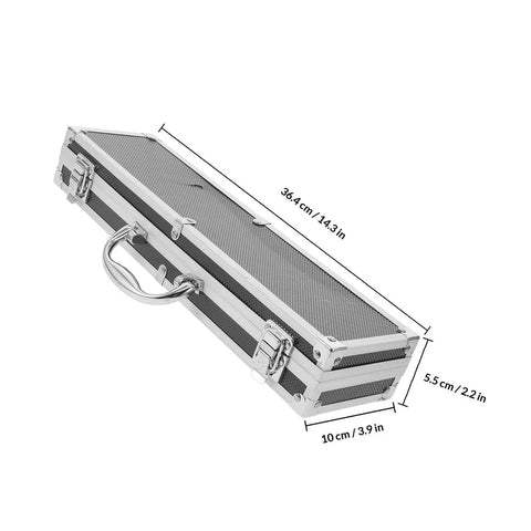 Durable Aluminum Tool Organizer Box With Secure Twist Latches Portable Travel Case Scratch Proof Exterior top view dimensions 36.4cm x 10cm x 5.5cm