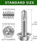 Number Eight Hex Washer Head Self Drilling Screws For Sheet Metal Self Tapping 410 Stainless Steel Bright Finish size diagram