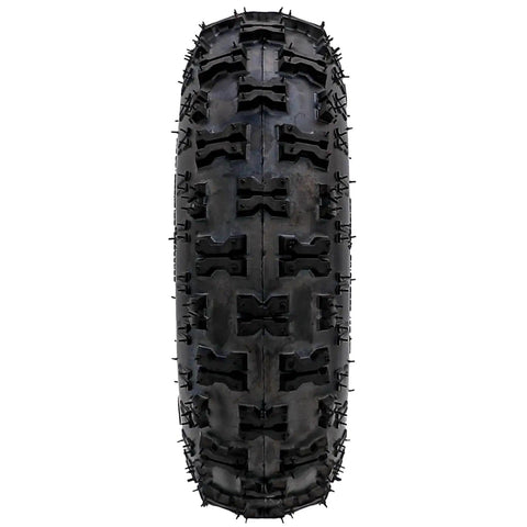 Front view of 4.10-6 tire from Rear Axle Shaft Assembly Kit 740mm 29 1/8in With 4.10-6 Tire 6 Inch Rim Inner Tube Brake Assembly Chain And Sprocket Steering Knuckle Kit For Go Karts Quads Drift Trikes And Bikes DIY Ready.
