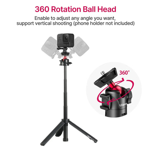 Extendable Mini Camera Tripod With 4 Level Adjustments And 360 Degree Ball Head Cold Shoe Mount For Microphone And LED Light