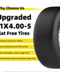 Flat Free 11x4.00-5 Lawn Mower Tire And Wheel Set For Zero Turn Mowers, Solid Polyurethane Front Tires, Heavy Duty 350 Lb Load