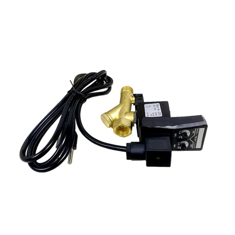Auto Drain Valve For Air Compressors G1/2 Inch 1.6 MPa 110V AC with US Plug, showing brass valve and black cord