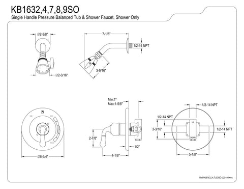 Technical diagram of Magellan Shower Valve Only in Polished Chrome, Solid Brass Construction, Pressure Balanced specifications.