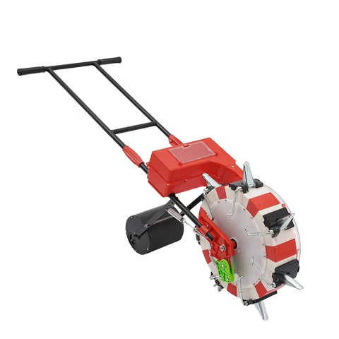 Hand Push Seeder With Seven Nozzles, Manual Garden Roller Seeding Machine, detailed side view showing seed mechanism