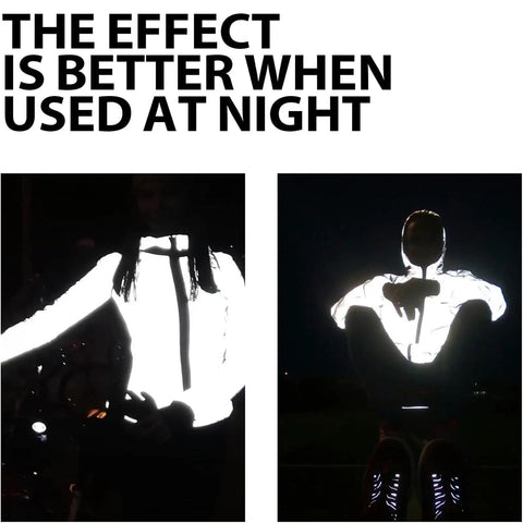 Glow In The Dark Spray Paint Outdoor Fluorescent Reflective Paint (green) on jackets shining brightly at night.