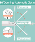 Diagram showing the 180° two-way opening of Walk Through Baby Gate For Narrow Doorways With Auto Close Pressure Mounted White Metal Safety Gate