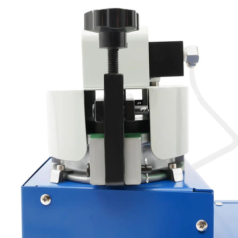 Side view of Industrial Pro Grade 800W Heavy Duty Hot Melt Glue Dispenser with Pedal Switch and Pressure Gauge for epoxy gluing.