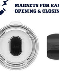 Pro Move 8 Oz Stackable Cup with Beekeeper Thread Fits Your Daily Grind like a Glove lid showing magnets for easy opening and closing