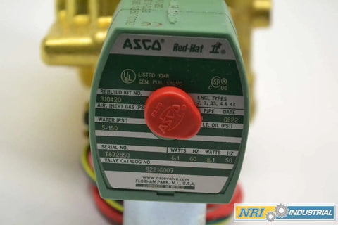 Heavy Duty One Inch Npt Solenoid Valve For Water Control 5 To 150 Psi Range 120 Volt AC energized coil with green and red housing