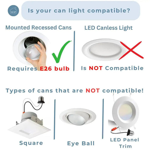 Diagram showing compatibility for Original Instant Pendant Light 6 Inch Recessed Can Screw In Pendant Conversion Kit in Brushed Nickel