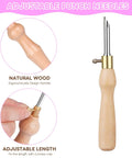 Punch Needle Kit for Adults Beginners With Adjustable Wooden Handle Tools showing natural wood handle and adjustable length feature.