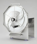 Manual Stainless Steel Slicing Machine With Guard Plate And Adjustable Mandoline Cutter Rust Resistant Food Prep Tool For Precise Slices And Safe Easy Kitchen Workhorse, side view showing stainless steel body and circular blade enclosed by guard plate.